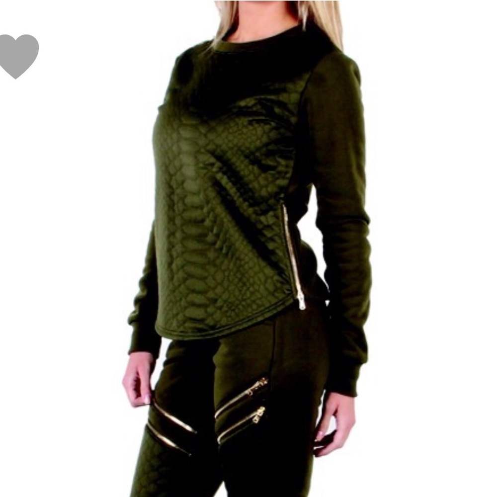 Olive Camo Green Snake Print Long Sleeve Sweater